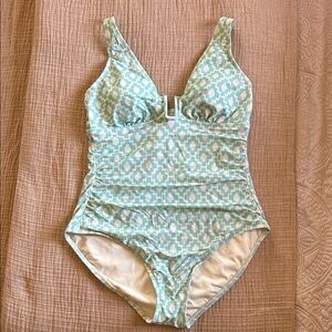 Shade & Shore Aqua and White One Piece Swimsuit